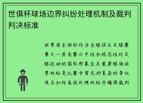 世俱杯球场边界纠纷处理机制及裁判判决标准